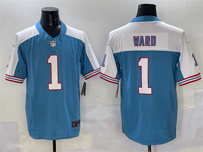 Men%27s Tennessee Titans #1 Cameron Ward Blue White 2025 Draft F.U.S.E. Vapor Limited Stitched Jersey
